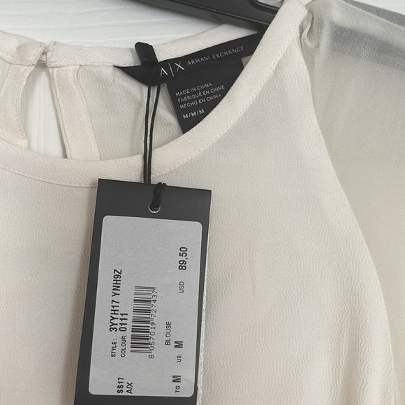 Armani exchange cream flutter sleeve blouse w sheer sleeves NWT - Picture 3 of 6